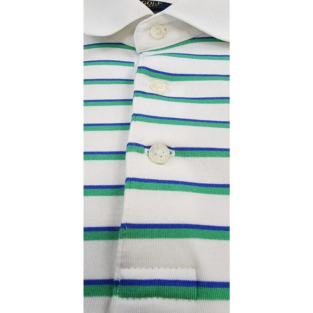 Ralph Lauren Polo Golf Shirt Mens Large White Green Striped Performance Golf